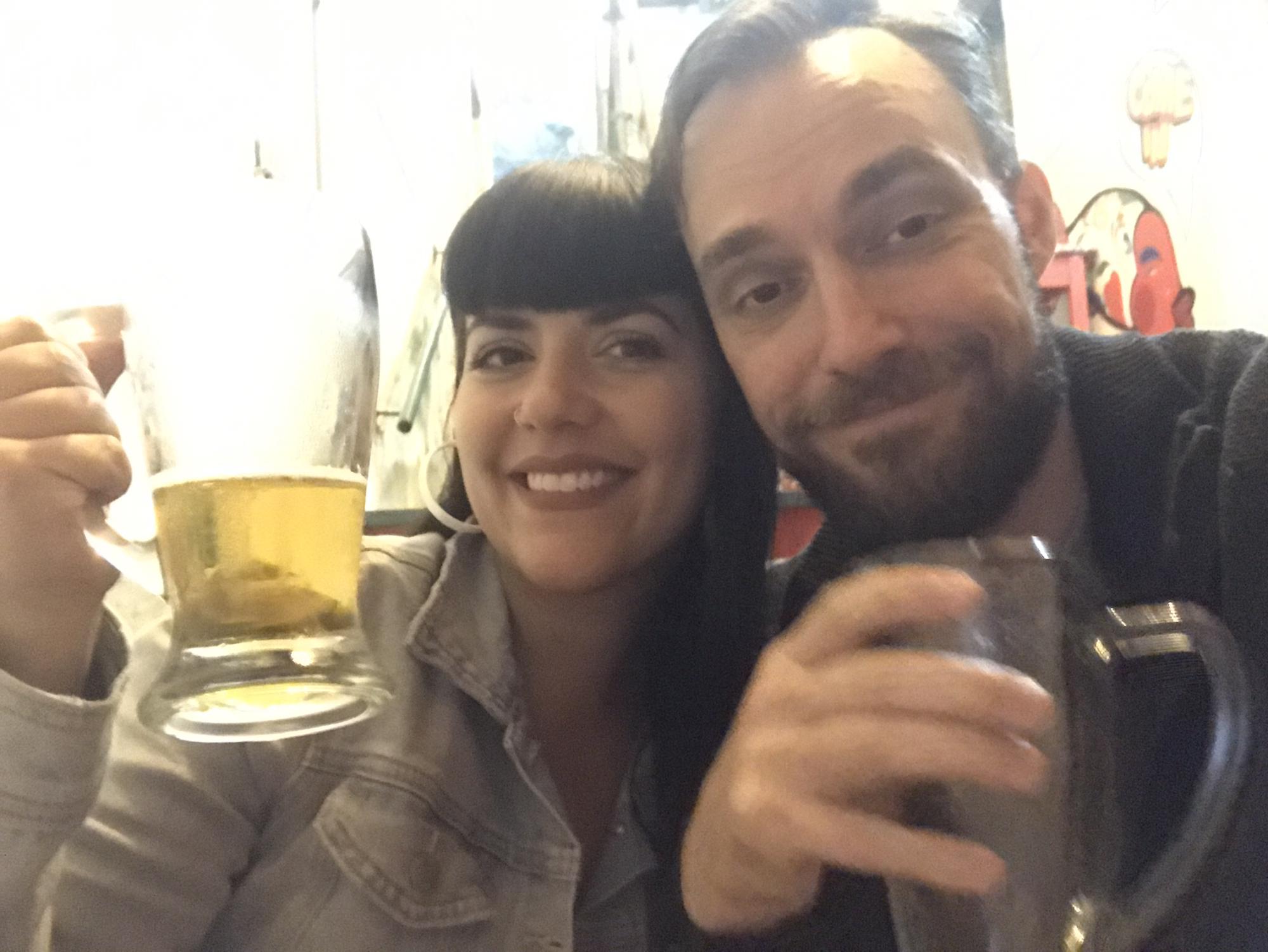Enjoying beers in Portugal