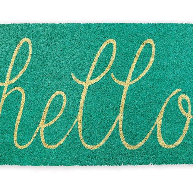 DII CAMZ35974 Hello Coir Doormat, 18 x 30, Aqua
