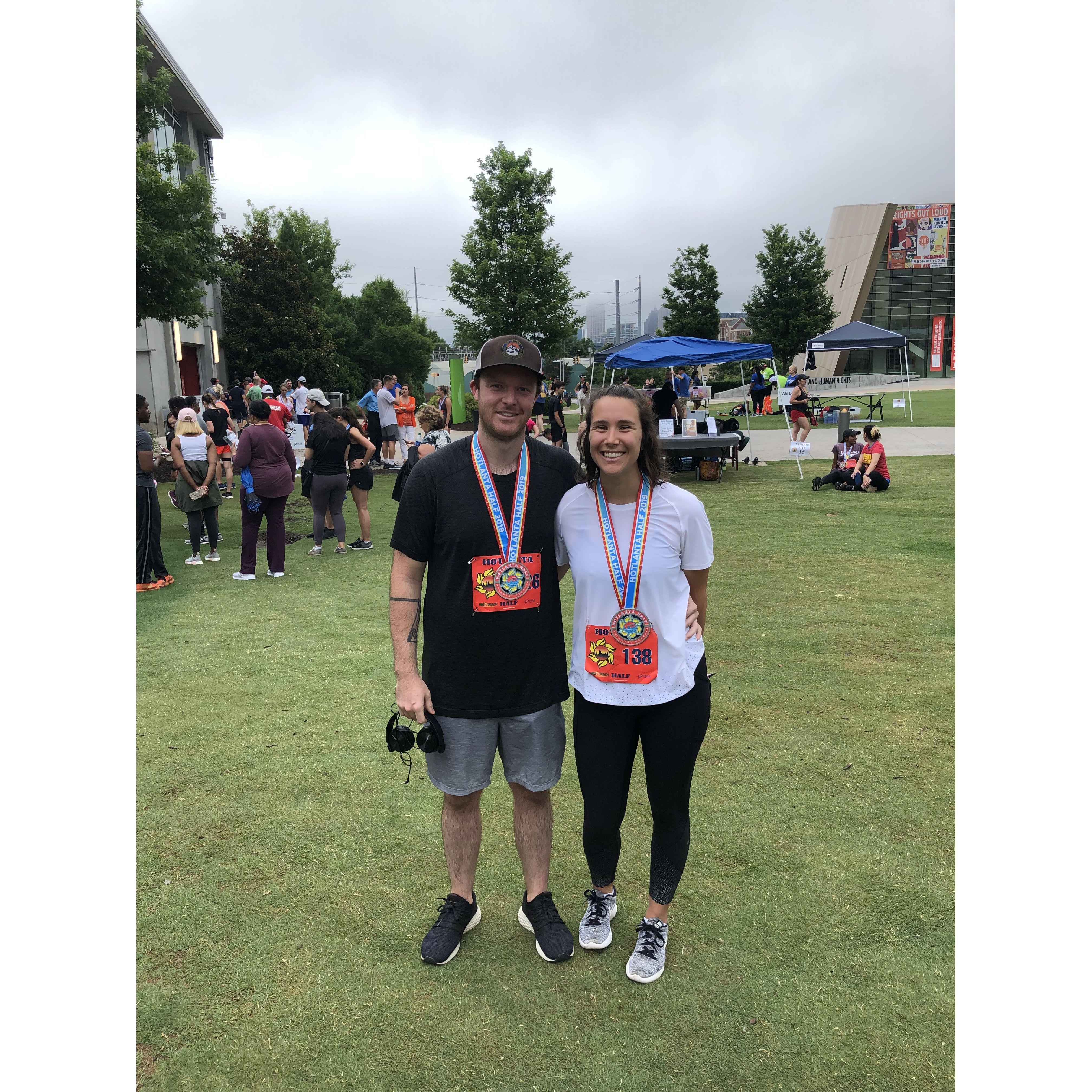 Our first (and Zach's last) half marathon together in the middle of Atlanta's hot summer days