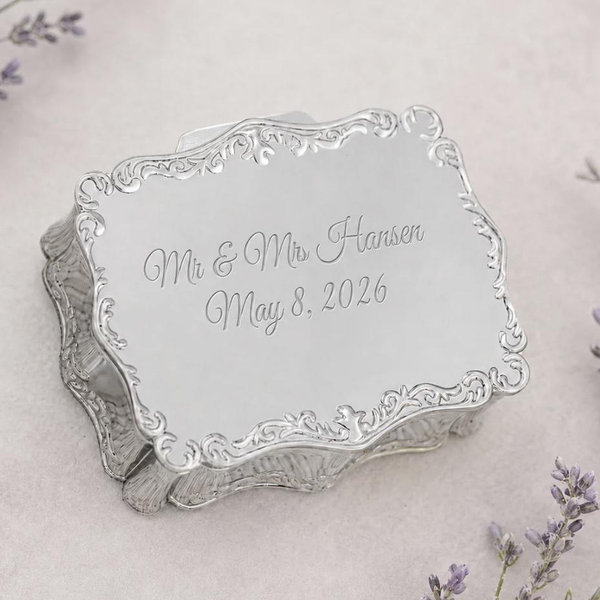 Custom Gold or Silver Rectangle Jewelry Box with Personalized Engraving