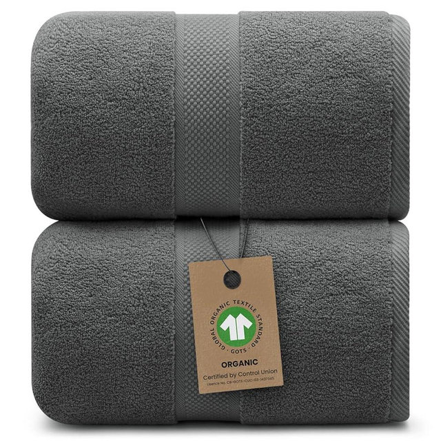 Alusa Home 100% Organic Luxury Bath Sheets - GOTS Certified - Extra Large 35x70 Inches (Pack of 2) Zero-Twist, Long-Staple Cotton Bath Sheet Set (Granite Grey)