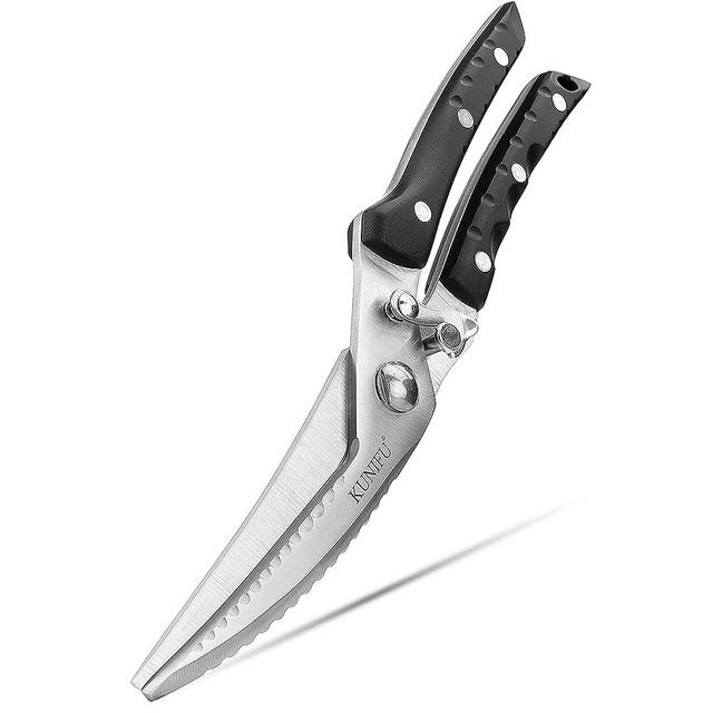 KUNIFU All Purpose Poultry Shears, Full Tang Heavy Duty Blades Kitchen Scissors, Dishwasher Safe and Stainless Cooking Cutter for Food, Chicken, Turkey, Meat, Beef, Bone, Veg, Fish, Herbs, BBQ Black