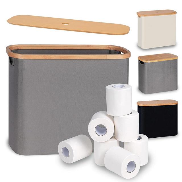 efluky Toilet Paper Storage, Toilet Paper Basket with Lid, Toilet Paper Organizer for Bathroom, Free Standing Toilet Paper Holder with Storage, Grey
