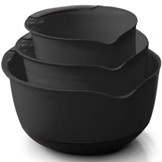 Gorilla Grip Original Mixing Bowls Set of 3, Slip Resistant Bottom, Includes 5 Qt, 3 Qt, and 1.5 Quart Nested Bowl, Dishwasher Safe, Grip Handle for Easy Mix, Pour Spout, Baking 3 Piece Set, Black