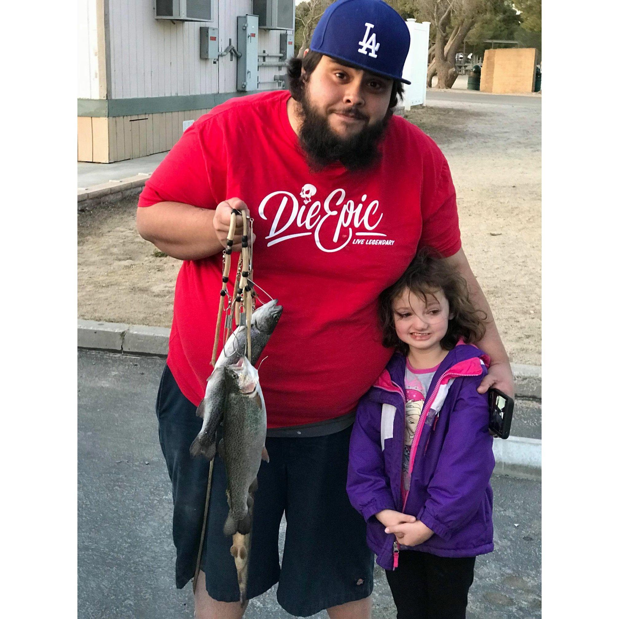 Aaron taking Willow fishing and teaching her how to do so.