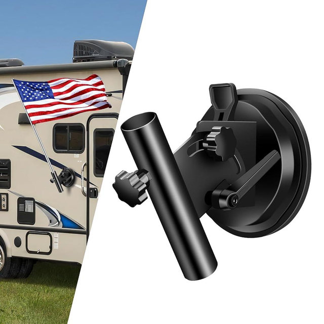 HIFOR Suction Cup Flag Holder for RV,Camper Flag Pole, Car Flag Mount Truck Flag Pole Mount Kit for RV, Truck, Trailer, SUV(Adjustable Angle, Black)
