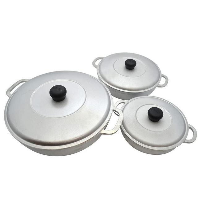 IMUSA USA Traditional Colombian Natural Caldero Glass Lid & Steam Vent 3-Piece (1.5/3.5/7.0 Quart) Dutch Oven Set