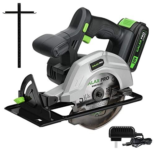 GALAX PRO DC-20V 5-1/2” Cordless Circular Saw with 2Pcs Blades (18T+48T), 3800RPM Variable Speed, Includes 2.0Ah Lithium Battery and Fast Charger, Max Cutting Depth 1-5/8”(90°), 1-7/16”(45°)