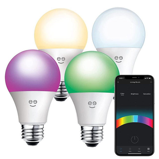 Geeni Prisma Plus 800 Wi-Fi LED Smart Light Bulb (4-Pack), 2700-6500K Tunable White, Dimmable, A19 60W, No Hub Required, Light Bulb Compatible with Alexa, Google Assistant