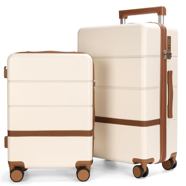 Maungti Luggage Sets, 2 Piece Suitcase set with wheels Tsa Lock 20/24 inchi Hardshell Waterproof Travel Suitcases luggage for Women/Men/Family (White)