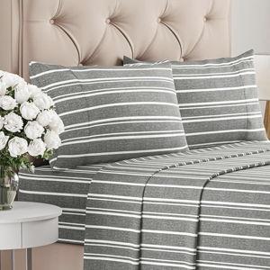 Queen Size 4 Piece Sheet Set - Comfy Breathable & Cooling Bed Sheets Set - Hotel Luxury Bedding for Women, Men, Kids & Teens - Deep Pockets, Easy-Fit, Soft and Wrinkle Free - Oeko-Tex - Grey Stripes