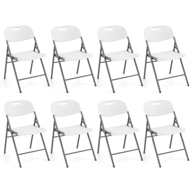 Costway Folding Chairs Set of 8 HDPE Plastic Chairs with Metal Frame for Home Office