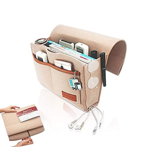 Bedside Caddy, Bed Caddy Storage Organizer, Upgraded U Shape Bedside Pocket with 4 Small Pockets for Remotes, Phones, Books, Tablets. Double Felt Under The Mattress,Not Easy to Slip Out