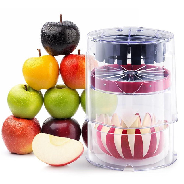 OOKUU Upgraded Apple Slicer and Corer, 5.12 In Extra-Large Apple Slicer, 16 Thin Slices Ultra Safety & Heavy-Duty Stainless Steel Apple Cutter, Cut Apples All The Way Through, with Transparent Bowl