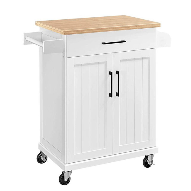 YAHEETECH Kitchen Cart with Spice Rack Towel Holder, Kitchen Island with 1 Drawer for Dining Rooms Kitchens Living Rooms, White
