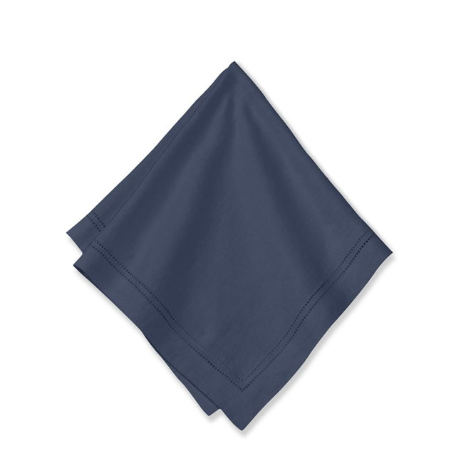 Linen Double Hemstitch Napkins, Set of 4, Navy Blue