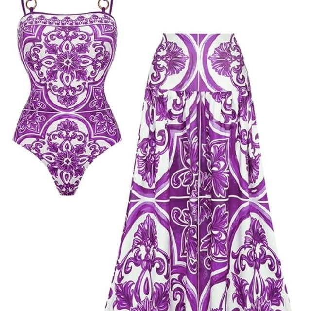 FLAXMAKER Women's One Piece Sling Classic Majolica Adjustable Bathing Suits Back Lace up Swimsuit with Skirt/Shorts