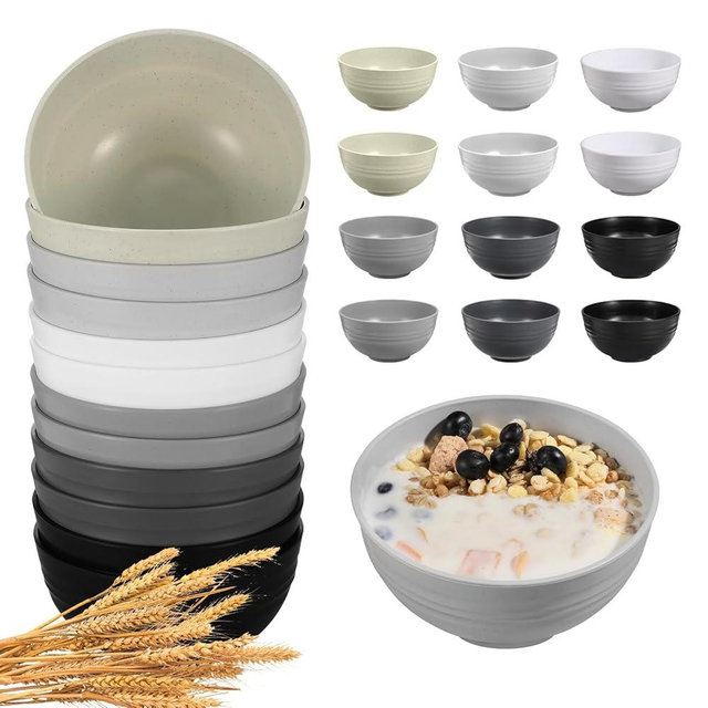 HEYCOME 12 Pcs Unbreakable Cereal Bowls Set, 26 Oz Wheat Straw Bowls Set, Microwave & Dishwasher Safe Bowls for Kitchen, Reusable Plastic Bowls for Soup, Salad and Snack, BPA Free, Multicolor