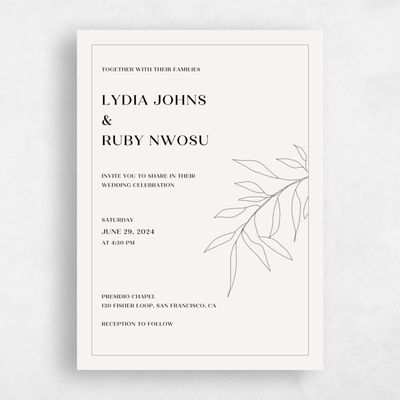 Beige Floral Wedding Invitation - Linwood Portrait