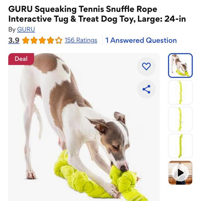 GURU Squeaking Tennis Snuffle Rope Interactive Tug & Treat Dog Toy