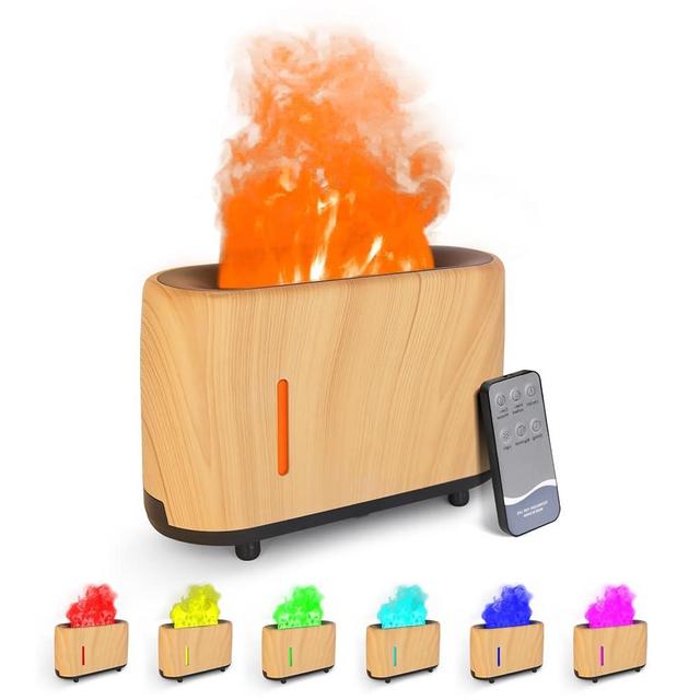 Flame Diffuser Humidifier 7 Colors,240ml Essential Oil Aromatherapy Fire air Diffuser, 3 Mist Modes with Timer Waterless Auto-Off Protection,Flame Humidifier for Home,Office,Bedroom Wood Grain