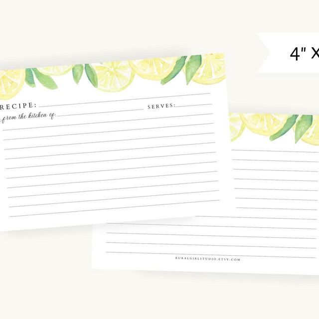 Lemons recipe cards 4x6 or 5 x 7 | Minimalist Recipe Cards