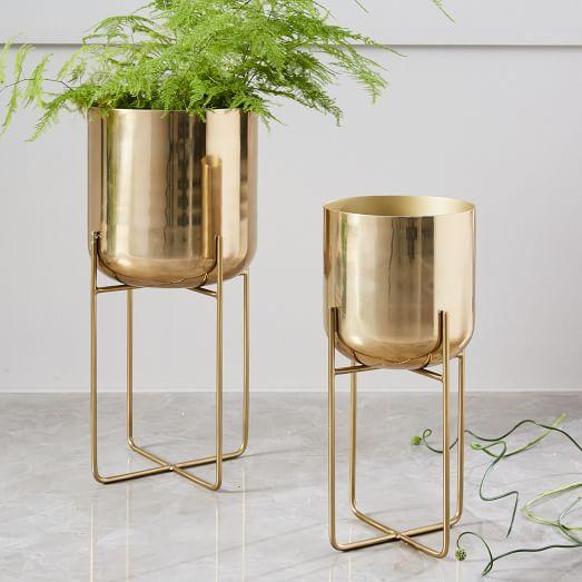 Spun Metal Standing Planter - Brass