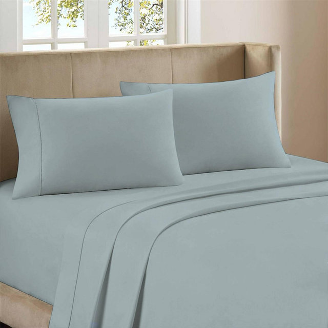 King 300 Thread Count Organic Cotton Brushed Percale Sheet Set Aqua - Purity Home