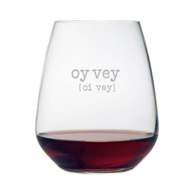 Susquehanna Glass Etched "Oy Vey" Stemless Wine Glass