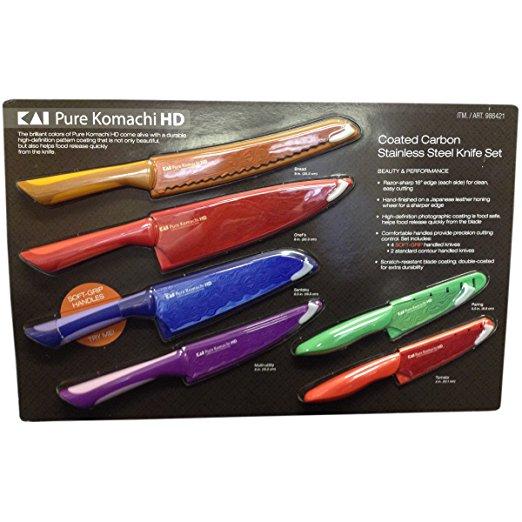 Pure Komachi HD - 6 Coated Carbon Stainless Steel Knives W/ Matching Sheaths