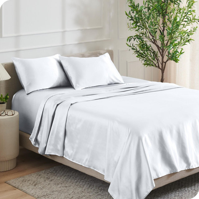 Queen White Satin Sheet Set by Bare Home