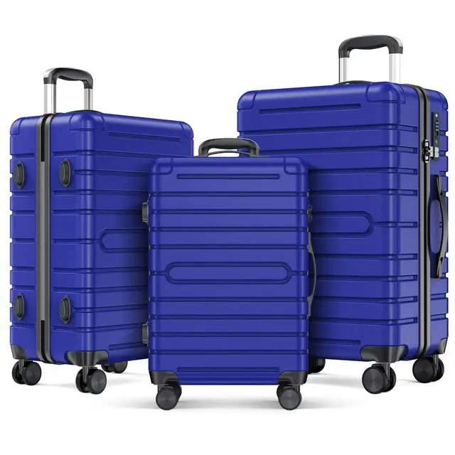 SKONYON 3 Piece Hardshell Luggage Sets Checked Spinner PC & ABS Luggage Set with YKK Zipper and TSA Lock