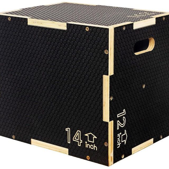 Signature Fitness 3 in 1 Non-Slip Wooden Plyo Box Plyometric Box Jumping Exercise, Multiple Sizes