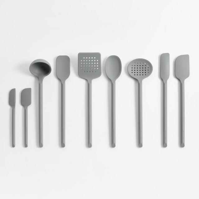 Crate & Barrel Grey Silicone Utensils, Set of 9