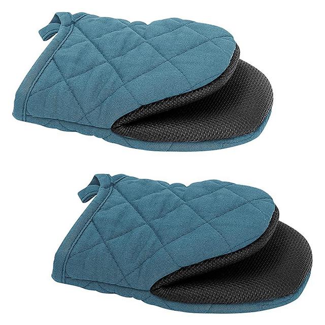 1 Pair Short Oven Mitts, Heat Resistant Silicone Kitchen Mini Oven Mitts  for 500 Degrees, Non-Slip Grip Surfaces 