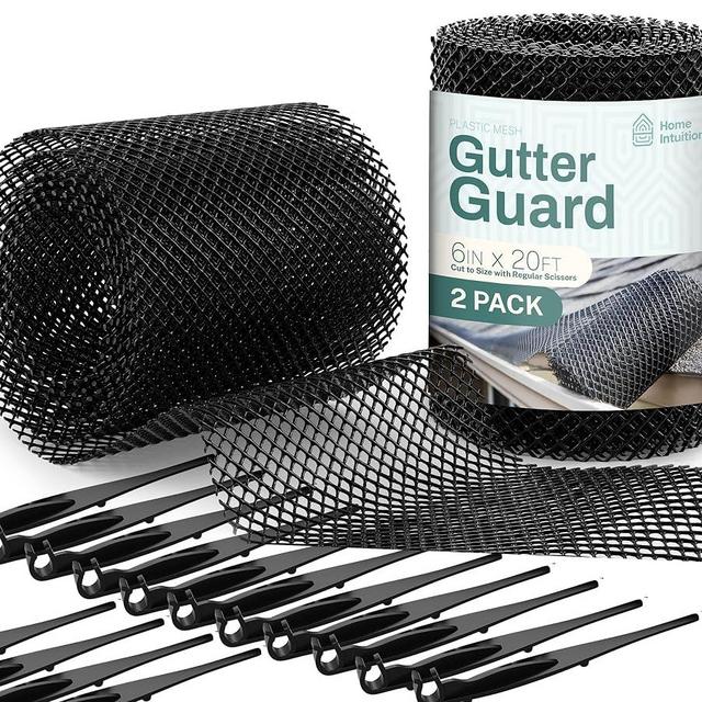 Home Intuition 2-Pack Leader and Gutter Guard from Leaves, Twigs, Branches Plastic Mesh Guards Leaf Protector 6" inch Wide 40' Feet Long Total