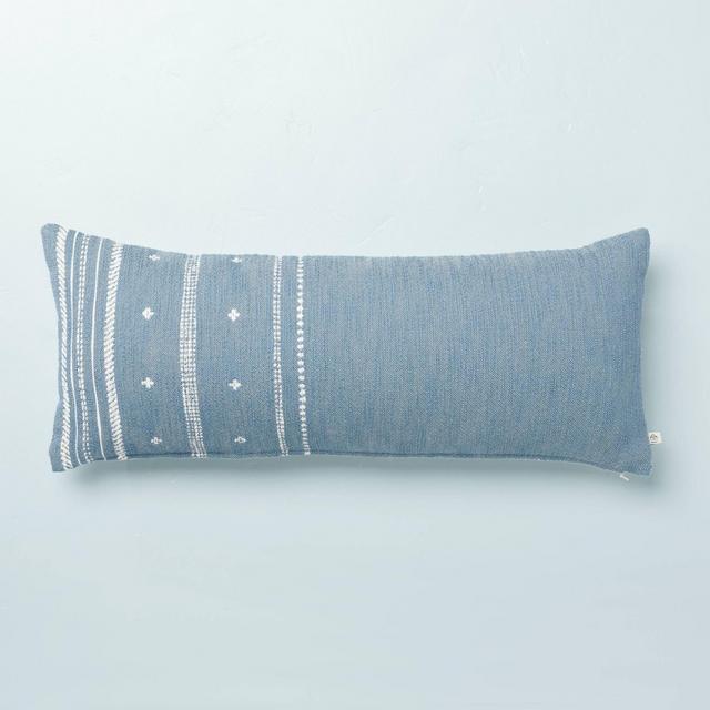 12" x 30" Dotted Stripe Throw Pillow with Zipper Faded Blue - Hearth & Hand™ with Magnolia