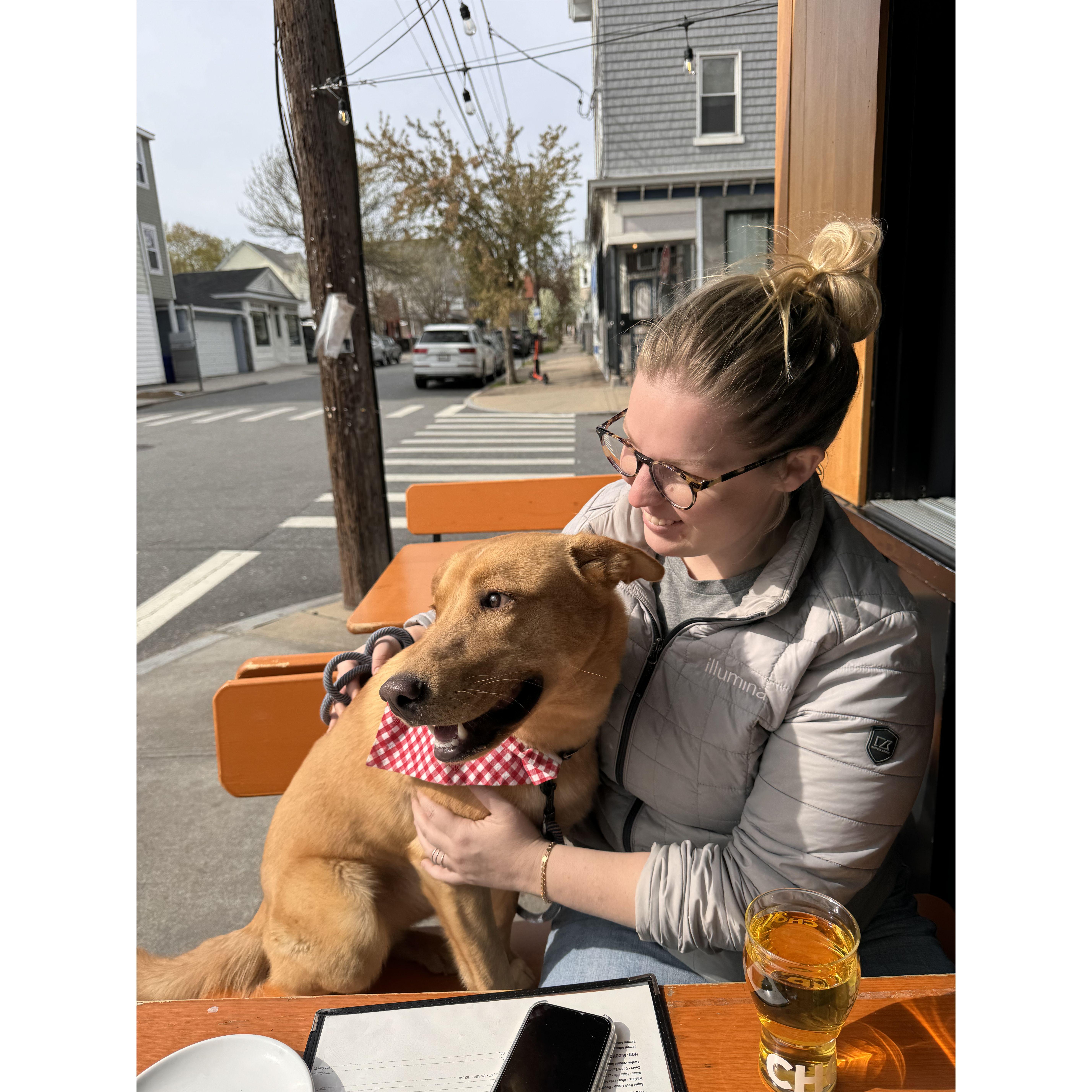 Taking Harvey for an al fresco lunch in Providence
