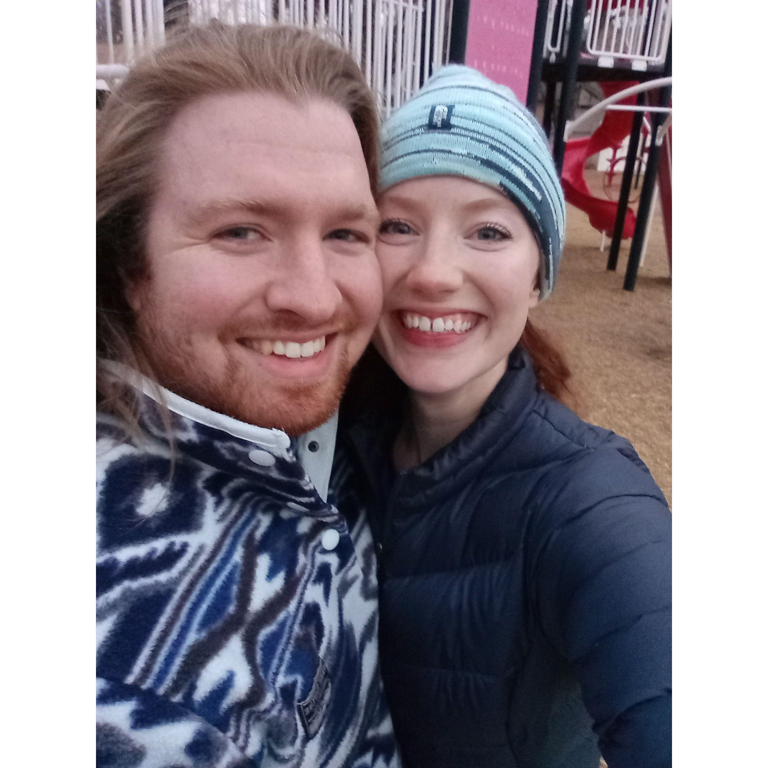 William & Amy return to the Blessed Sacrament playground.