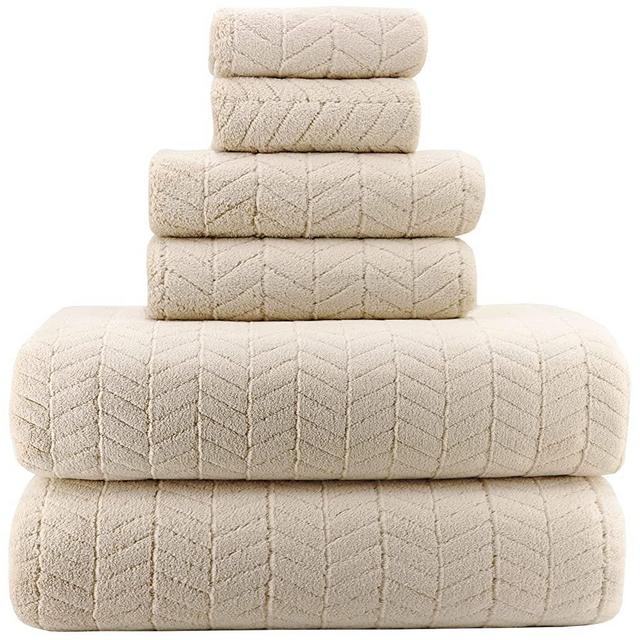 YTYC Towels,29x59 Inch Extra Large Bath Towels Sets for Bathroom Super Soft Highly Absorbent Light Weighet Qickly Dry Microfiber Shower Towels 80% Polyester (Beige,6pcs)