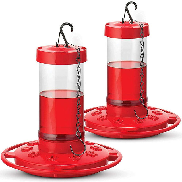 SEWANTA Hummingbird Feeders for Outdoors 16 Ounce - [Set of 2] First Nature Hummingbird Feeder Include, Perch with 10 Feeding Ports - Bundled with [2] Hanging Chains 9.5 Inch [4 Pcs Set]