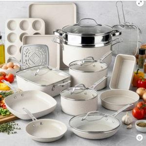 Granitestone Ceraluxe Pots and Pans Set 20 Pc Beige Ceramic Nonstick Cookware and Bakeware Set