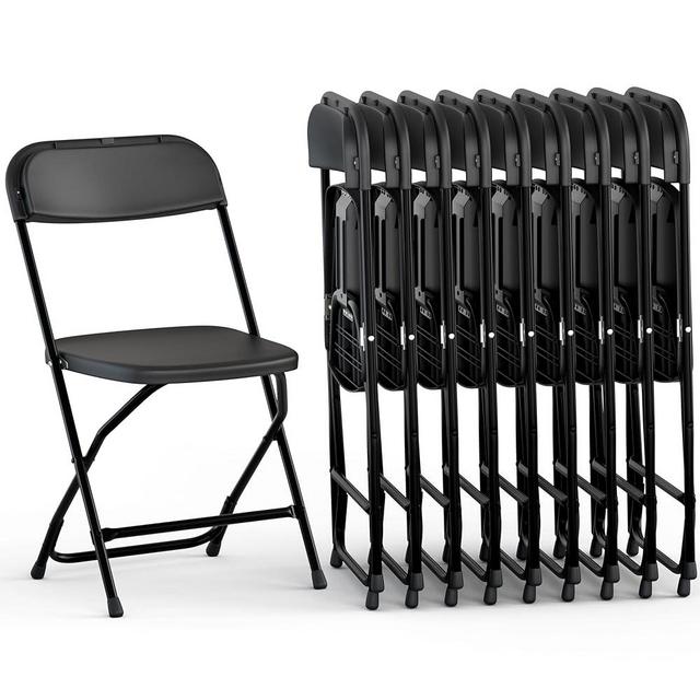 10 PACK White Foldable Plastic Chair | Folding & Stackable | 350 lbs Capacity Steel Frame Seats for Indoor Outdoor | Commercial Use Events Wedding Party Events Bulk Picnic Kitchen Dining