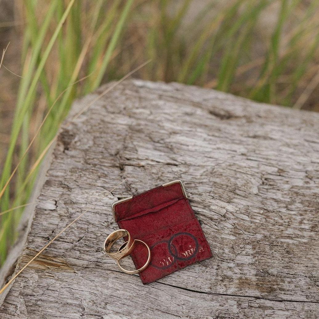 Our rings are Mia's grandparents'. After her grandma passed away, her grandpa kept both bands; the velvet is marred with black circles from the rings--years of their enduring love in his pocket.