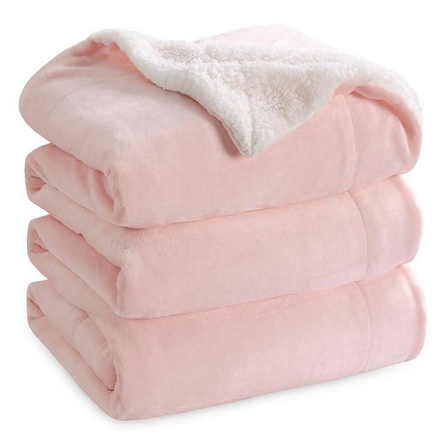 Bedsure Sherpa Fleece Queen Size Blankets for Bed - Thick and Warm Blankets for All Seasons, Soft and Fuzzy Blanket Queen Size, Pink, 90x90 Inches