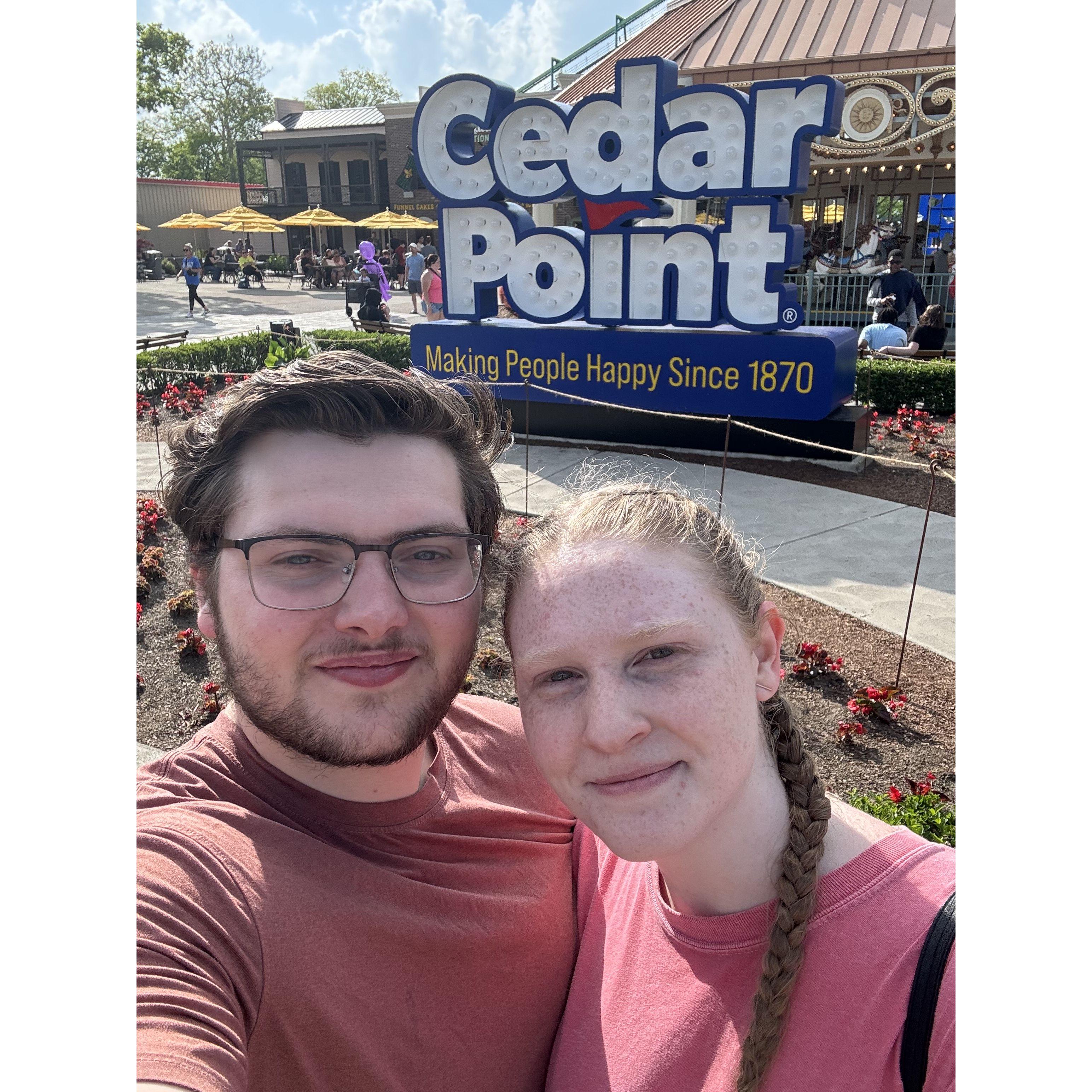 Celebrating 365 days until we say "I Do" by riding roller coasters