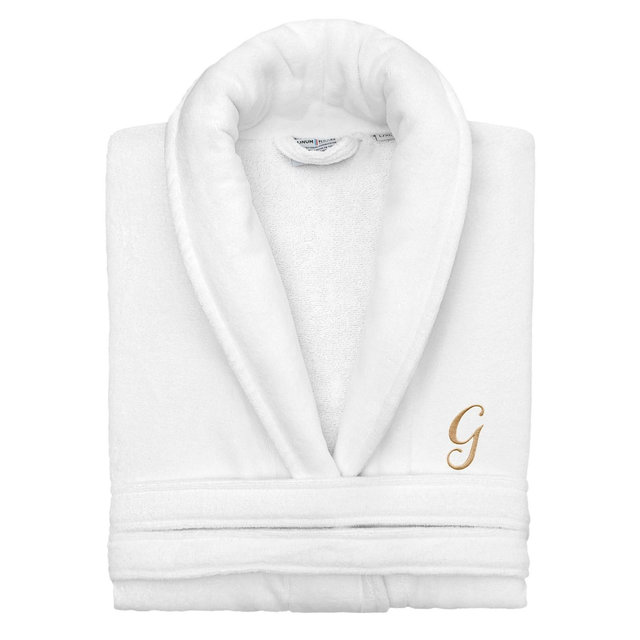 Linum Home Textiles 100% Turkish Cotton Personalized Unisex Anovia Velour Bathrobe - Small/Medium - Gold Linum Font - G