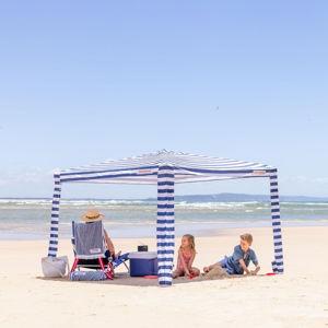 CoolCabana Beach Shade Tent - Easy Setup, UPF 50+ Protection, Large & Medium Sizes, Compact & Wind Resistant - Beach Cabana for The Whole Family - Navy Stripes, Large