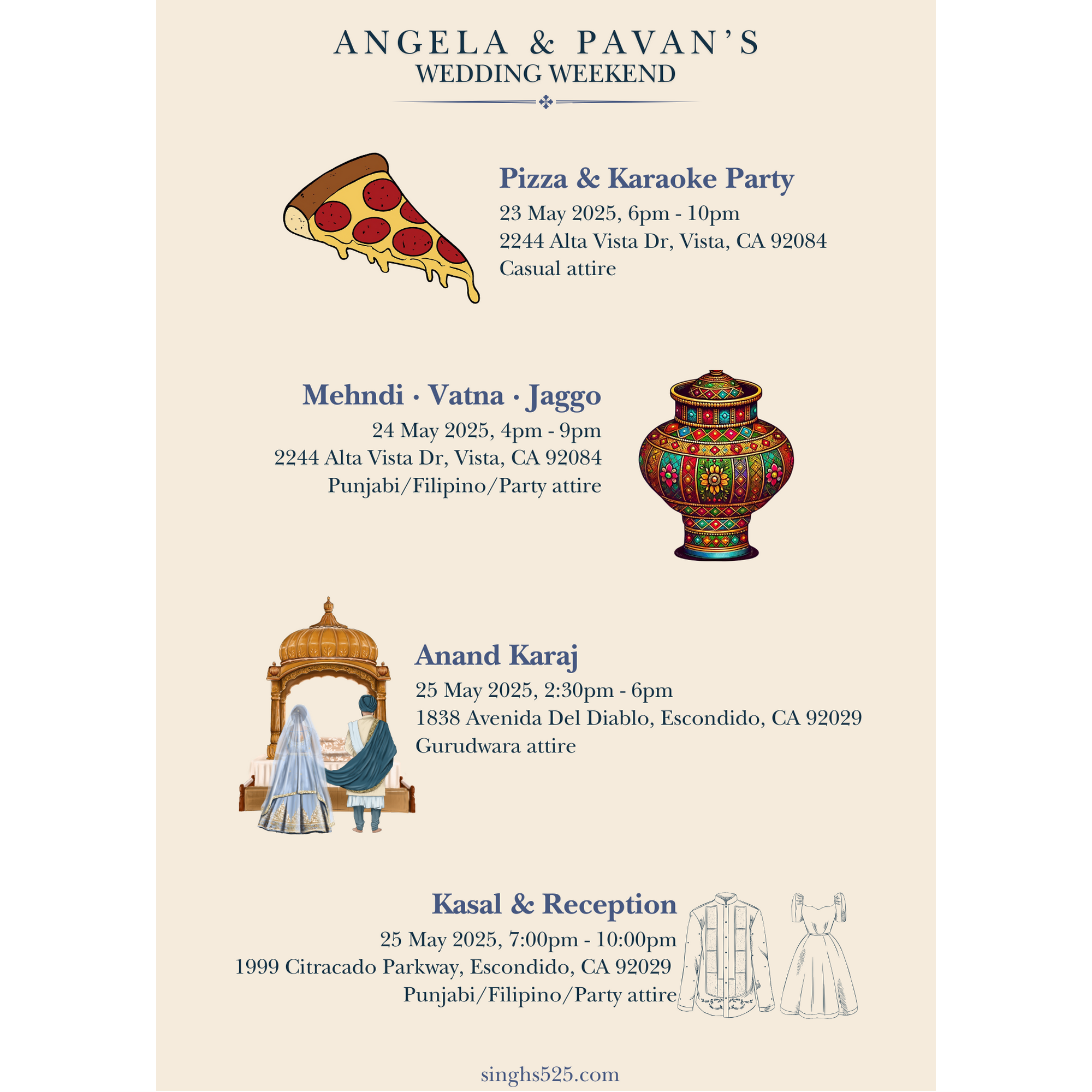 Wedding weekend details