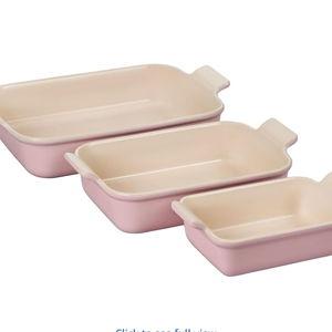 Le Creuset Stoneware Heritage 3-Piece Rectangular Baking Dish Set, Chiffon Pink